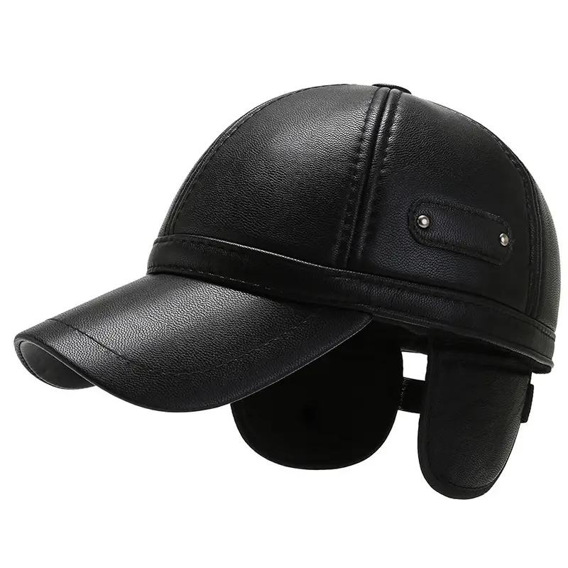 Winter PU Leather Ear Cap Cap for Men Women