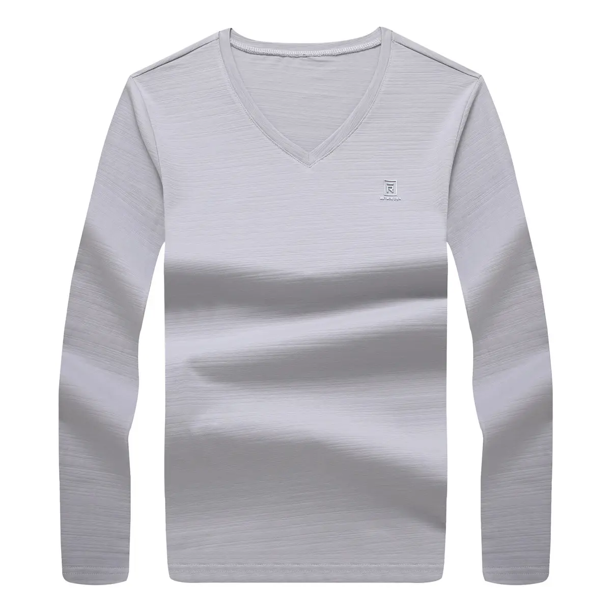 Men's 2020 V-Neck Long Sleeve White T-Shirt - Image 2