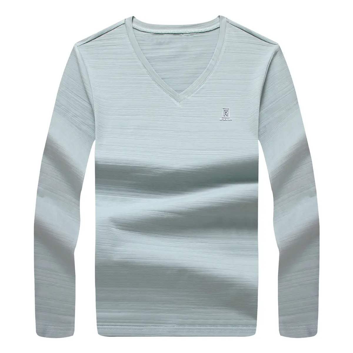 Men's 2020 V-Neck Long Sleeve White T-Shirt - Image 4