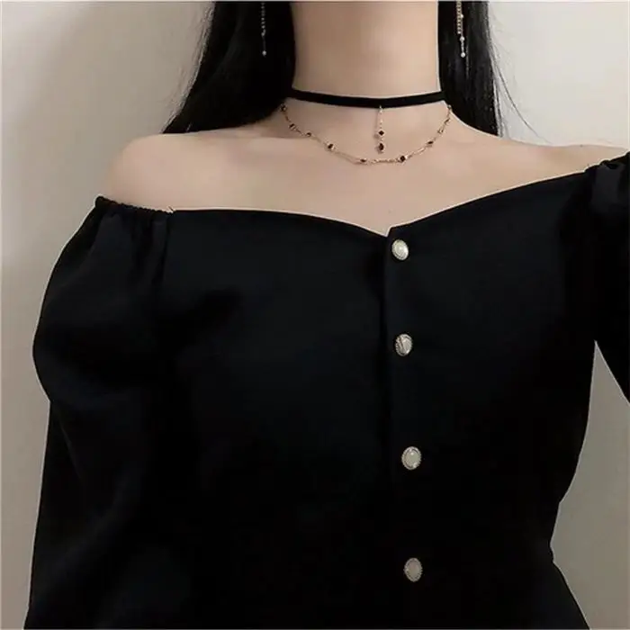 Black Single Breasted Puff Sleeve Dress for Women — feature 2
