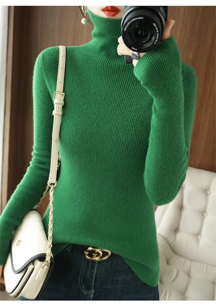 Green Knit Long Sleeve Women's Slim Top — feature 31