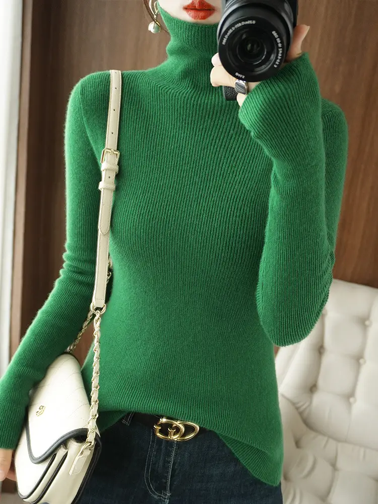 Green Knit Long Sleeve Women's Slim Top - Image 15