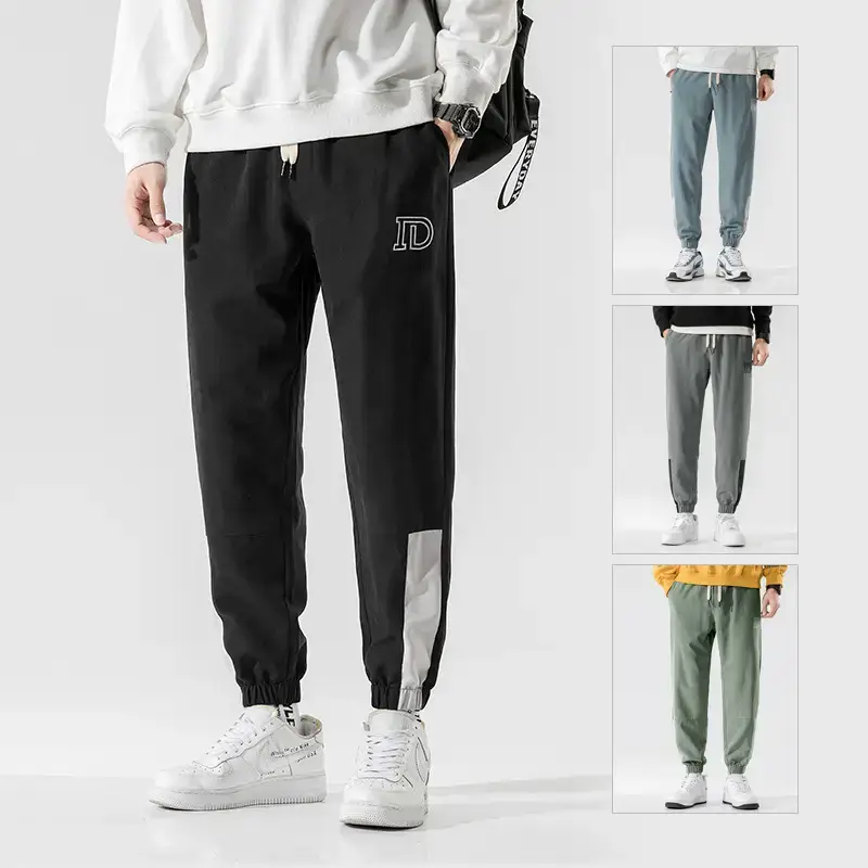 2025 Men's Black Embroidered Jogger Pants with Grey Stripes - Image 5