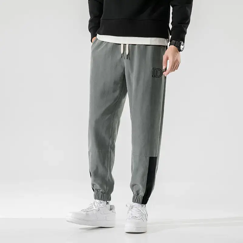 2025 Men's Black Embroidered Jogger Pants with Grey Stripes - Image 7