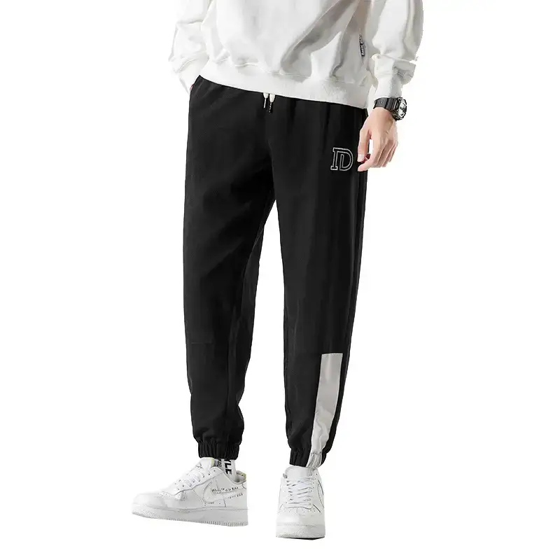 2025 Men's Black Embroidered Jogger Pants with Grey Stripes - Image 9