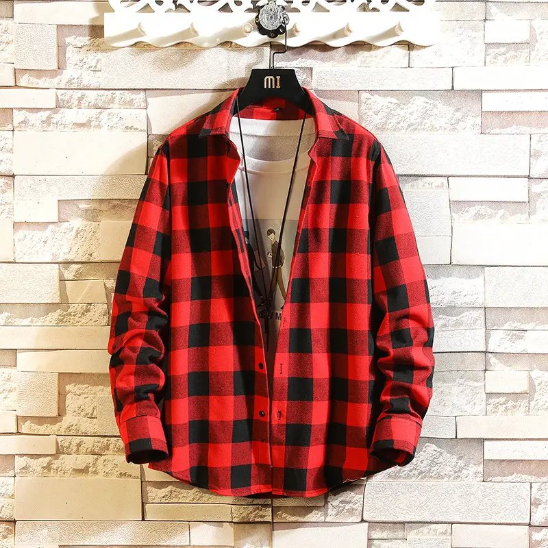 Men's Blue Plaid Long Sleeve Jacket with Collar - Image 6