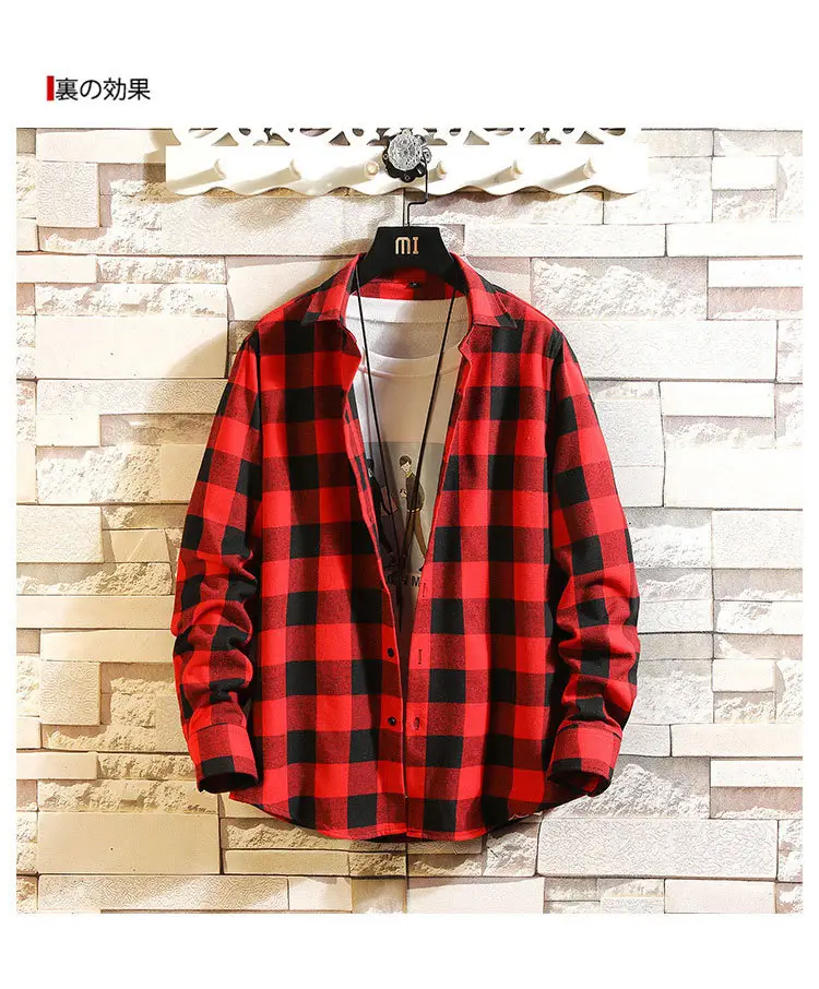 Men's Blue Plaid Long Sleeve Jacket with Collar — feature 11