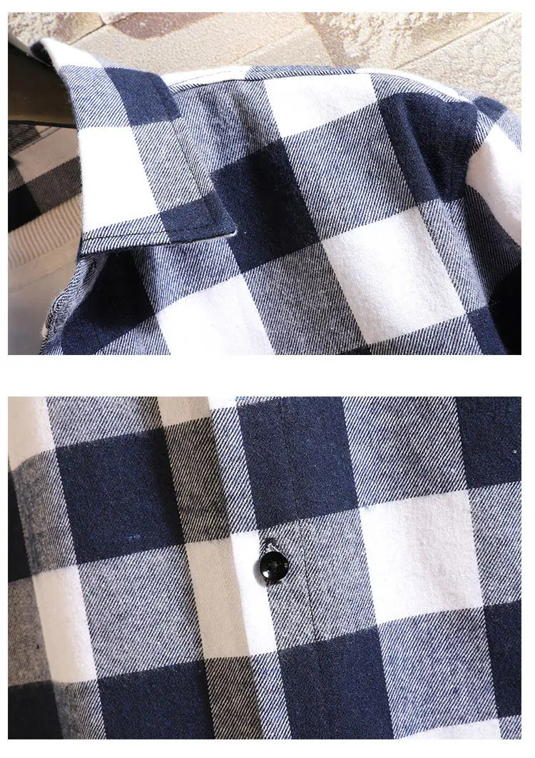 Men's Blue Plaid Long Sleeve Jacket with Collar — feature 16