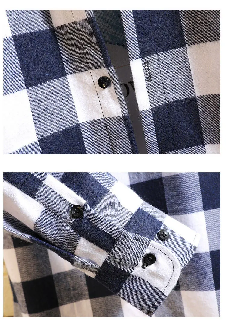 Men's Blue Plaid Long Sleeve Jacket with Collar — feature 17
