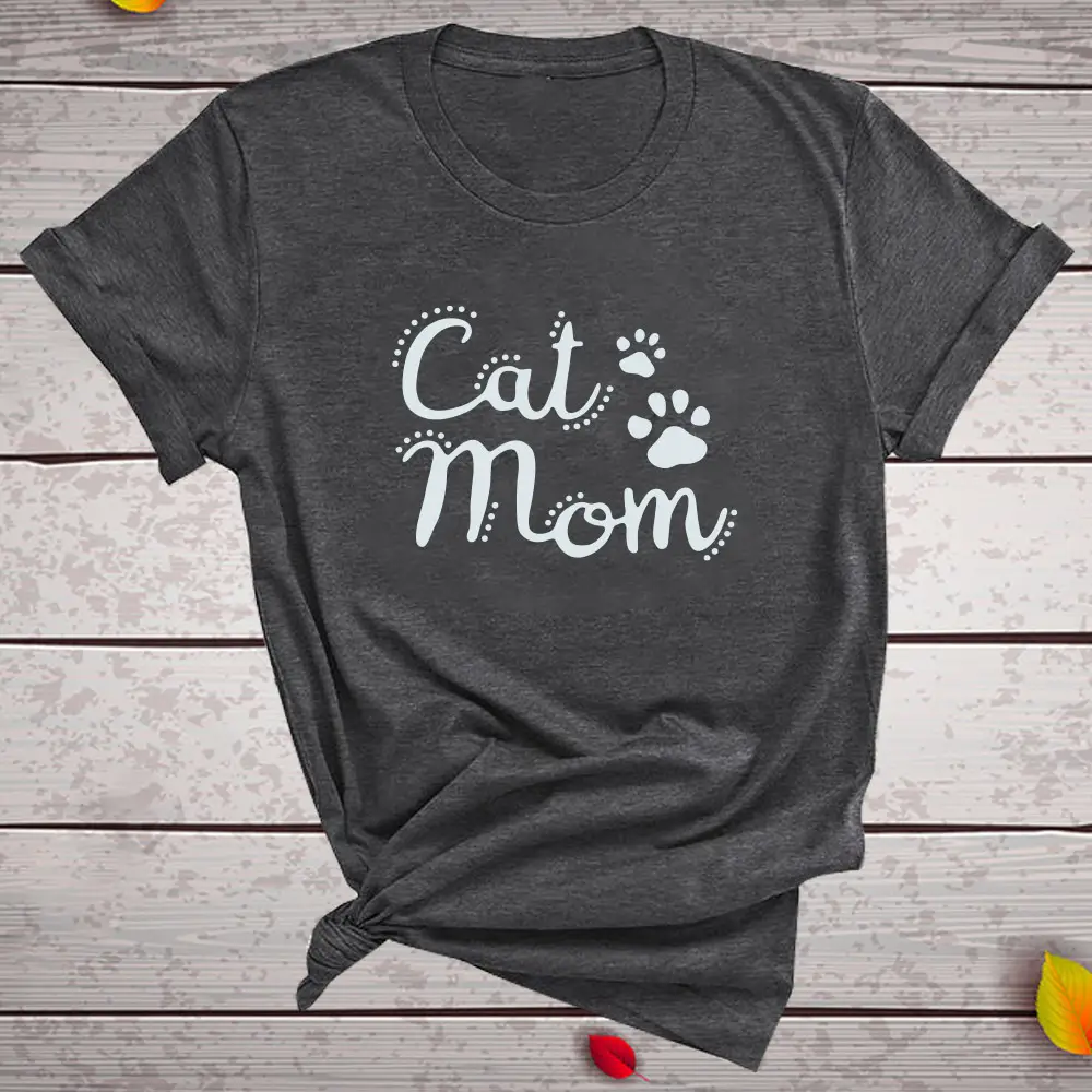 Cat Mom Printed Green T-Shirt Short Sleeve - Image 10