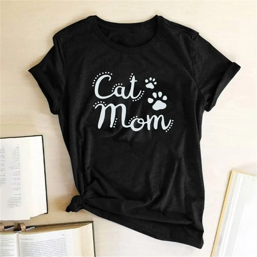 Cat Mom Printed Green T-Shirt Short Sleeve - Image 2