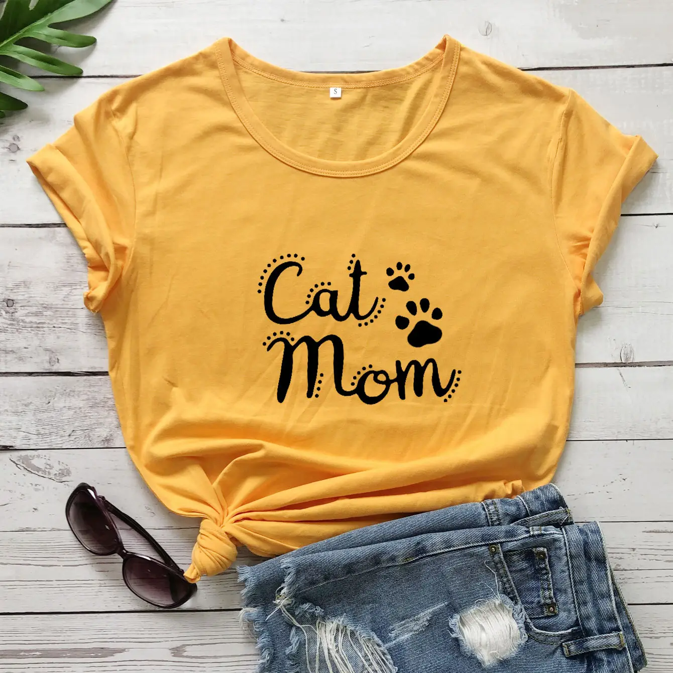 Cat Mom Printed Green T-Shirt Short Sleeve - Image 5