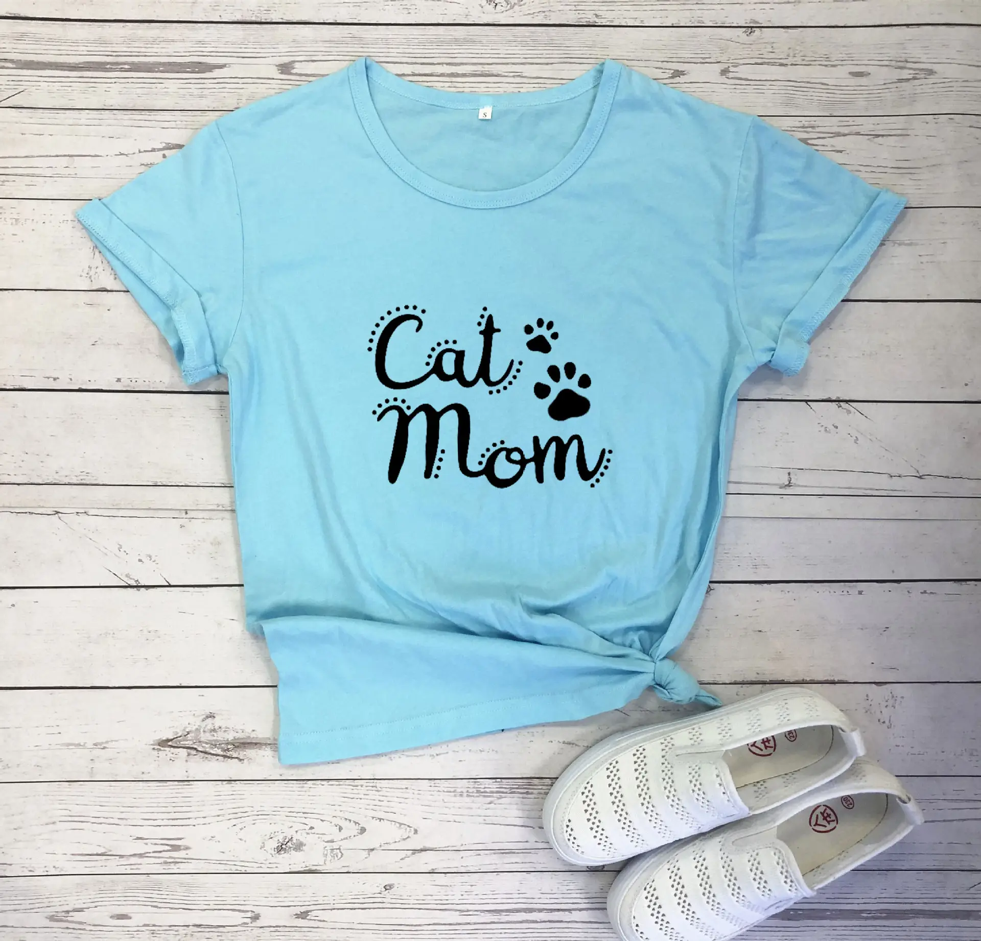 Cat Mom Printed Green T-Shirt Short Sleeve - Image 9