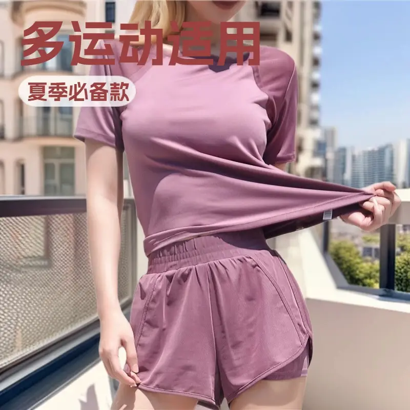 Mesh breathable sportswear suit women's short-sleeved shorts yoga clothes Southeast Asia cross-border running fitness clothes quick-drying clothes