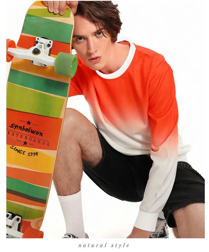 Gradient Round Neck Pullover Sweater Orange White — feature 18