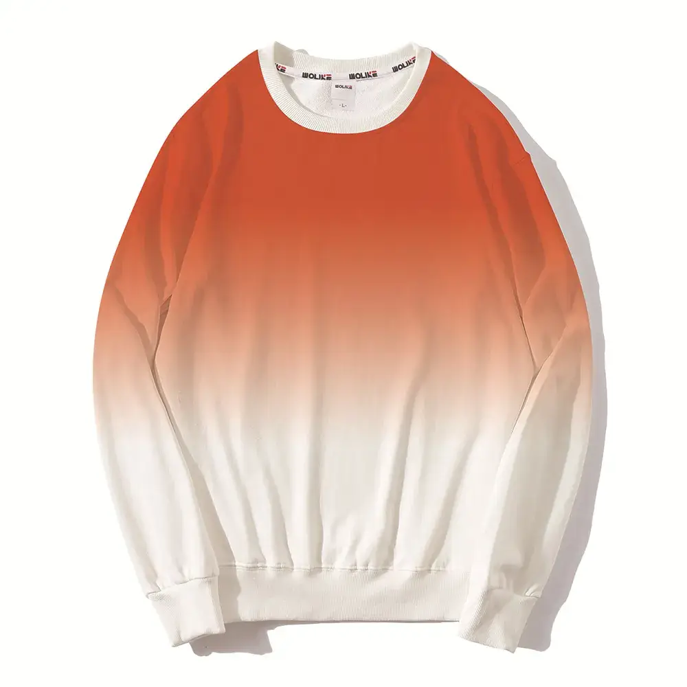 Gradient Round Neck Pullover Sweater Orange White - Image 5