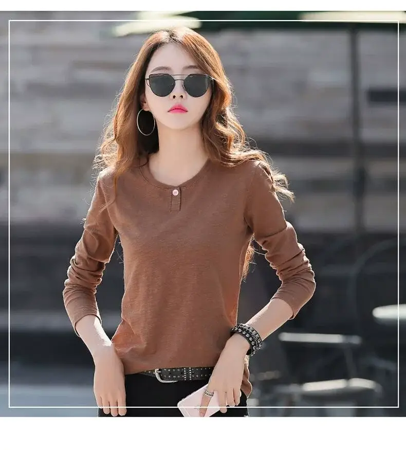 Women's Long Sleeve T-Shirt Brown Slim Fit Winter — feature 14