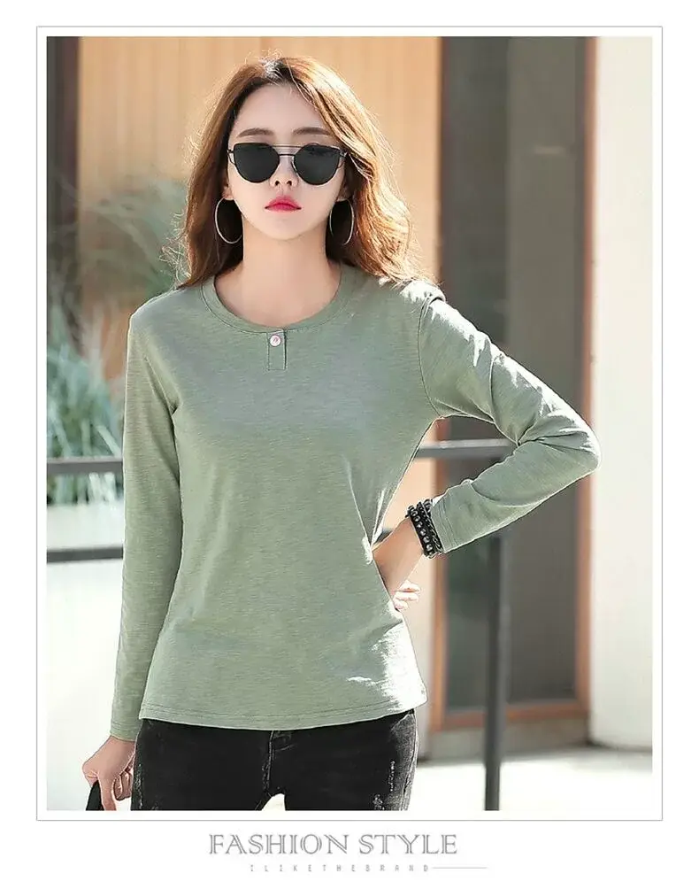 Women's Long Sleeve T-Shirt Brown Slim Fit Winter — feature 17