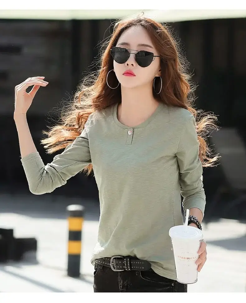 Women's Long Sleeve T-Shirt Brown Slim Fit Winter — feature 19