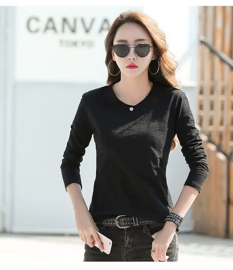 Women's Long Sleeve T-Shirt Brown Slim Fit Winter — feature 20
