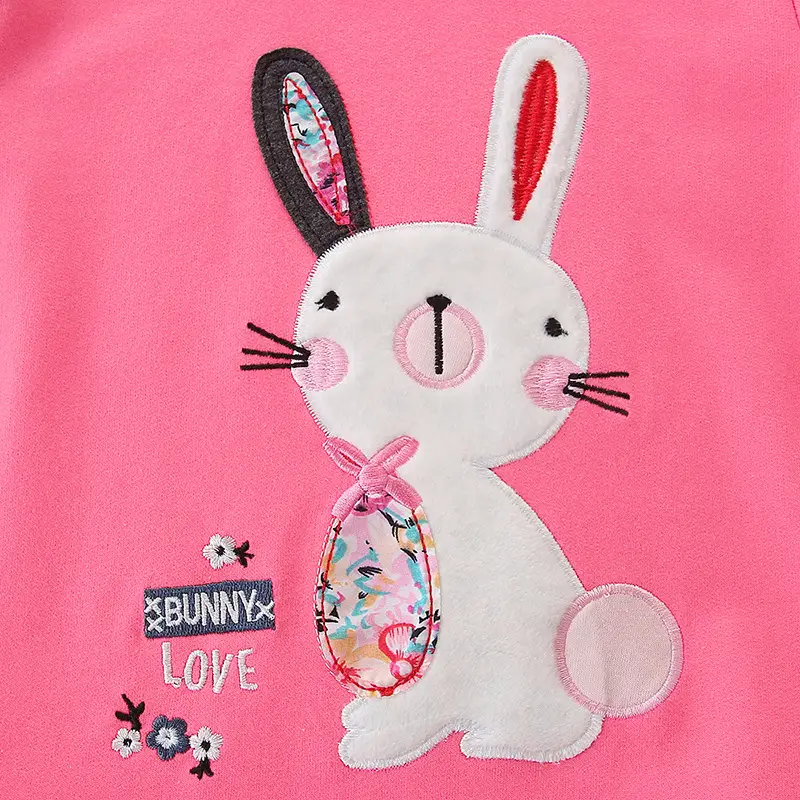Pink Rabbit Embroidered Girls Sweatshirt Long Sleeve