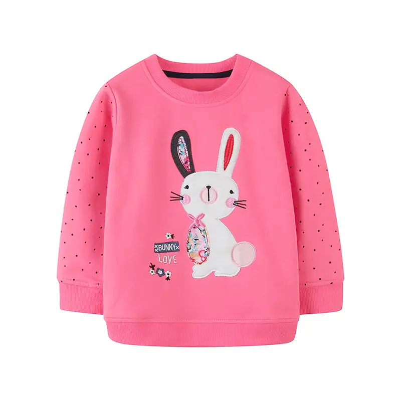 Pink Rabbit Embroidered Girls Sweatshirt Long Sleeve