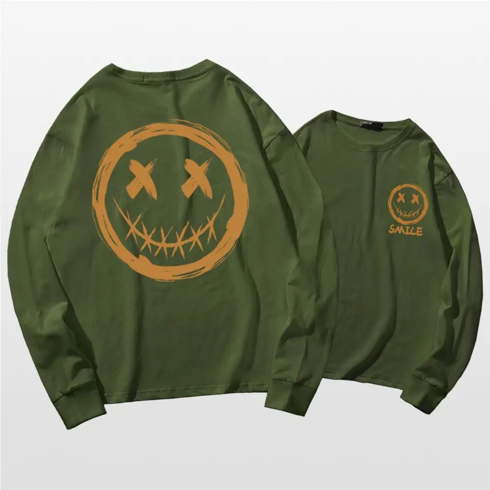 Men Green Smiley Graphic Sweatshirt Set Long Sleeve - Image 6
