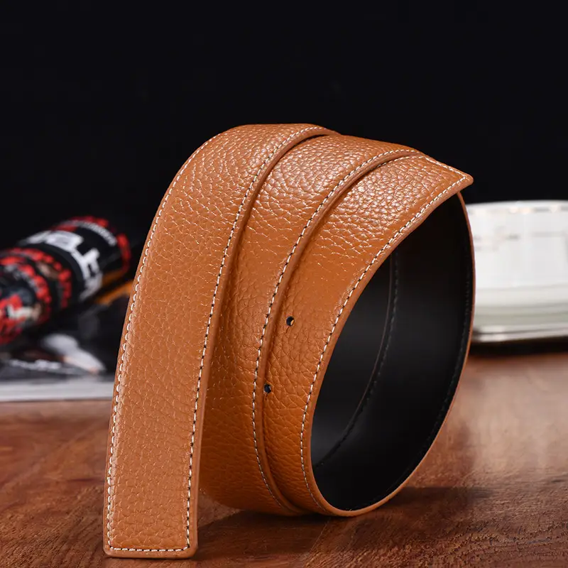 Men's Navy Leather Belt with Smooth Buckle