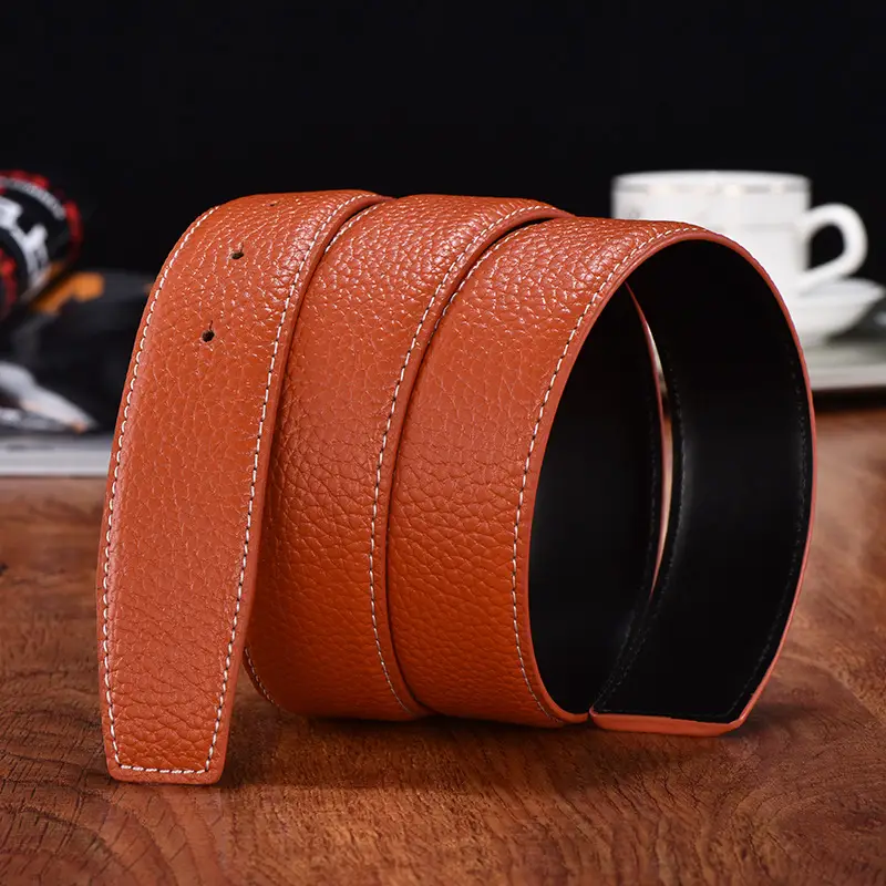 Men's Navy Leather Belt with Smooth Buckle