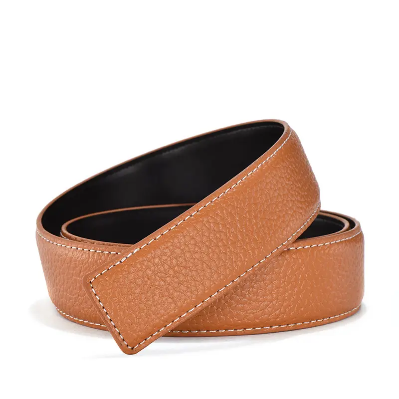 Men's Navy Leather Belt with Smooth Buckle