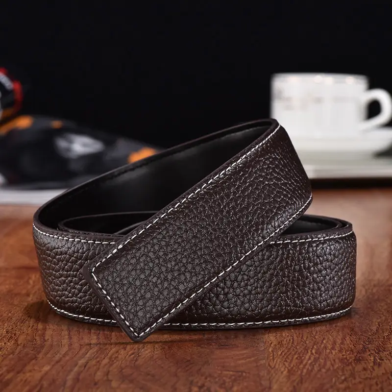 Men's Navy Leather Belt with Smooth Buckle