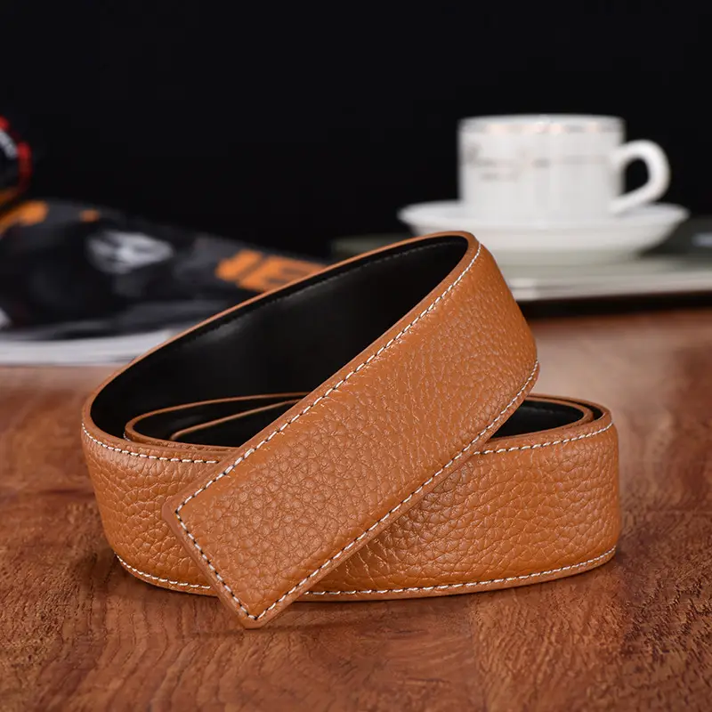 Men's Navy Leather Belt with Smooth Buckle