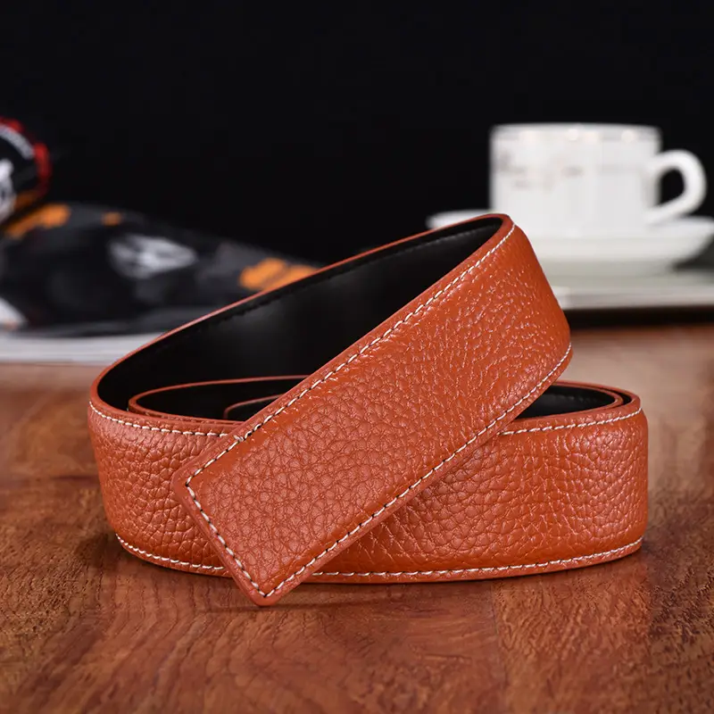 Men's Navy Leather Belt with Smooth Buckle