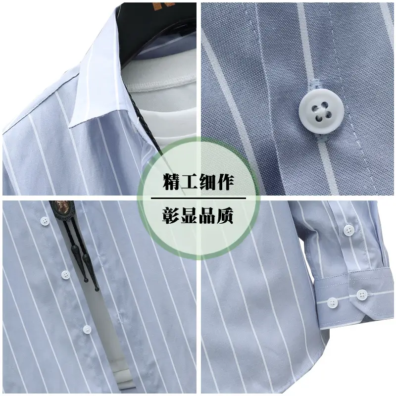 Men Black Striped Long Sleeve Shirt Spring Autumn - Image 8