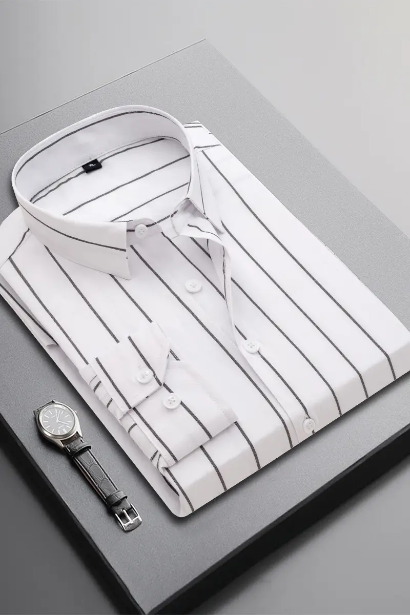 Men Black Striped Long Sleeve Shirt Spring Autumn - Image 11