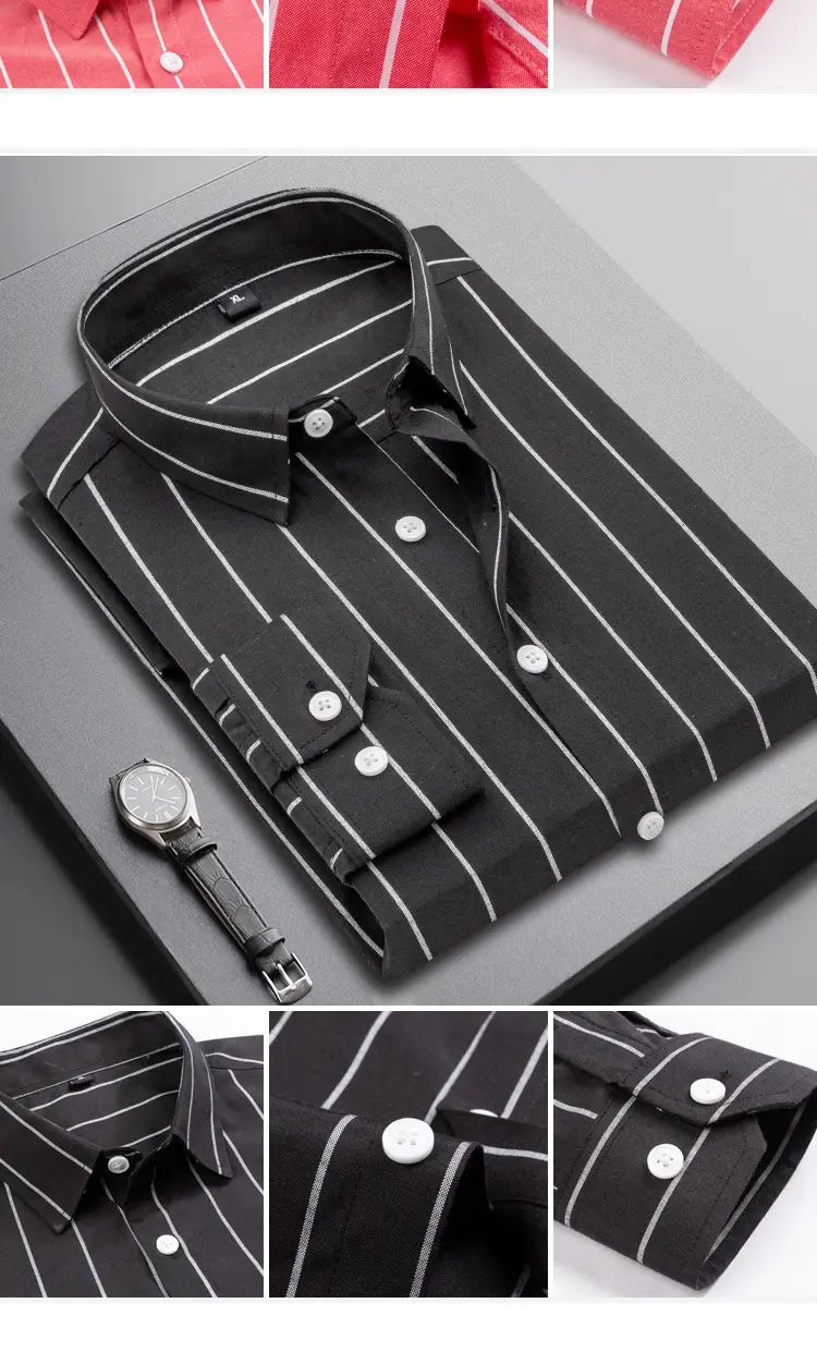 Men Black Striped Long Sleeve Shirt Spring Autumn — feature 10