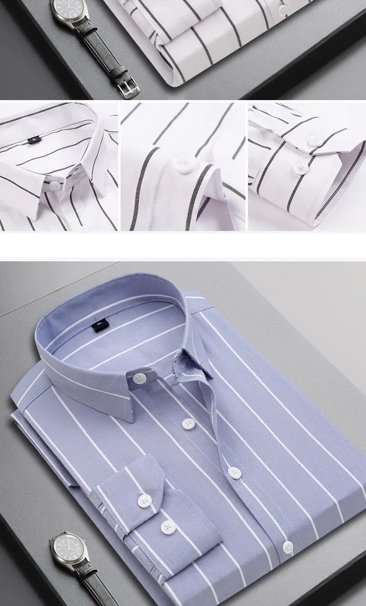 Men Black Striped Long Sleeve Shirt Spring Autumn — feature 7