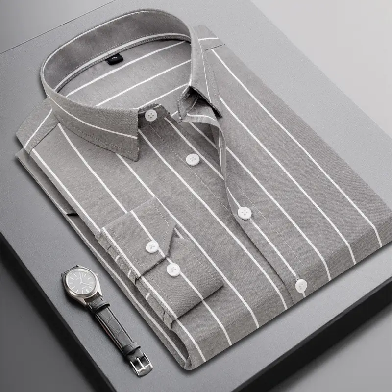 Men Black Striped Long Sleeve Shirt Spring Autumn - Image 3