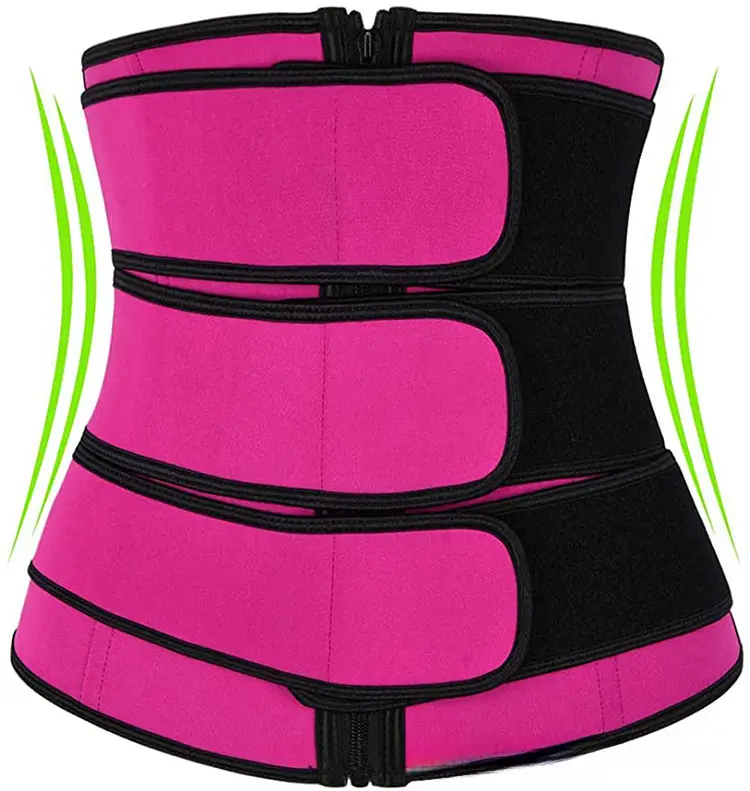 Double Zipper Waist Trainer Belt Pink Black