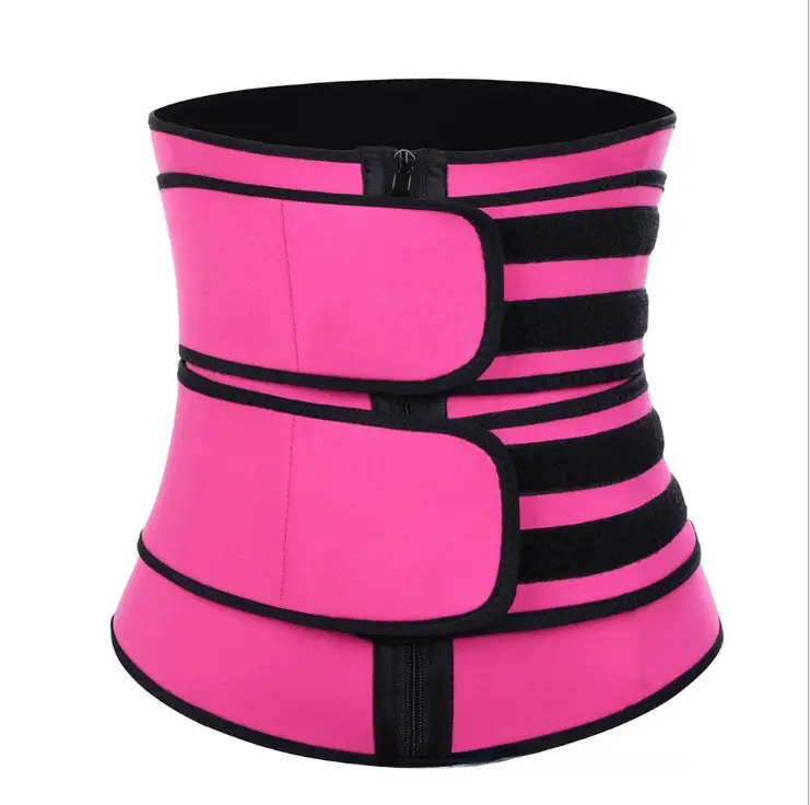 Double Zipper Waist Trainer Belt Pink Black