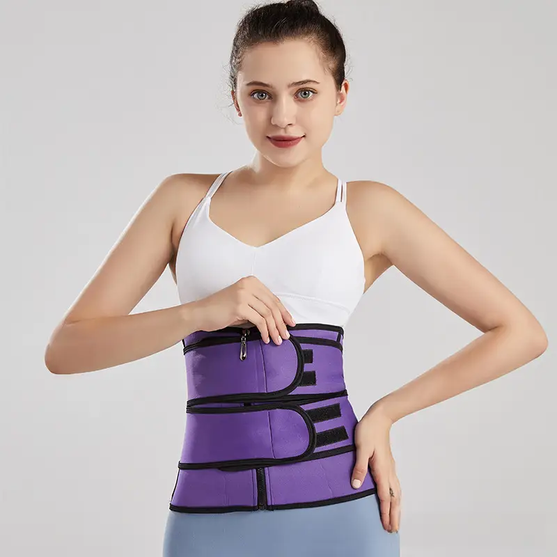 Double Zipper Waist Trainer Belt Pink Black