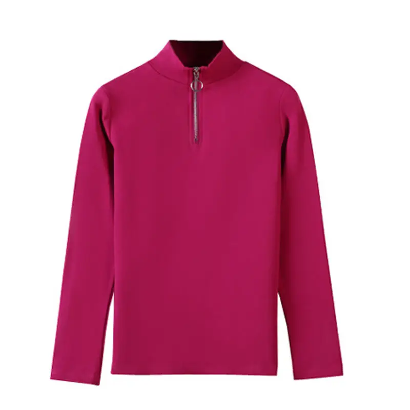 Purple Ring Zipper Half High Collar Slim Fit Top
