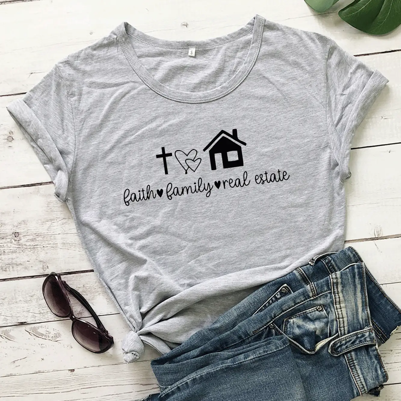 Faith Family Real Estate T-Shirt Grey Short Sleeve - Image 3