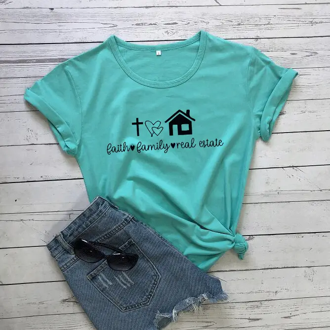 Faith Family Real Estate T-Shirt Grey Short Sleeve - Image 6