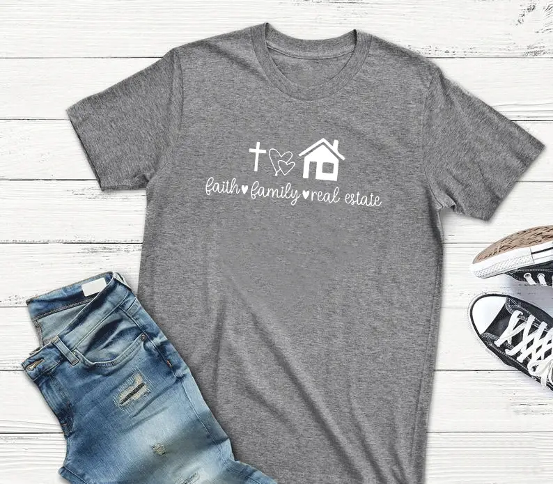 Faith Family Real Estate T-Shirt Grey Short Sleeve - Image 8