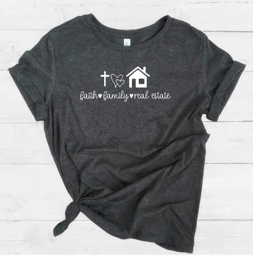 Faith Family Real Estate T-Shirt Grey Short Sleeve - Image 9