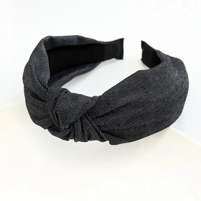 Small black denim middle knot headband