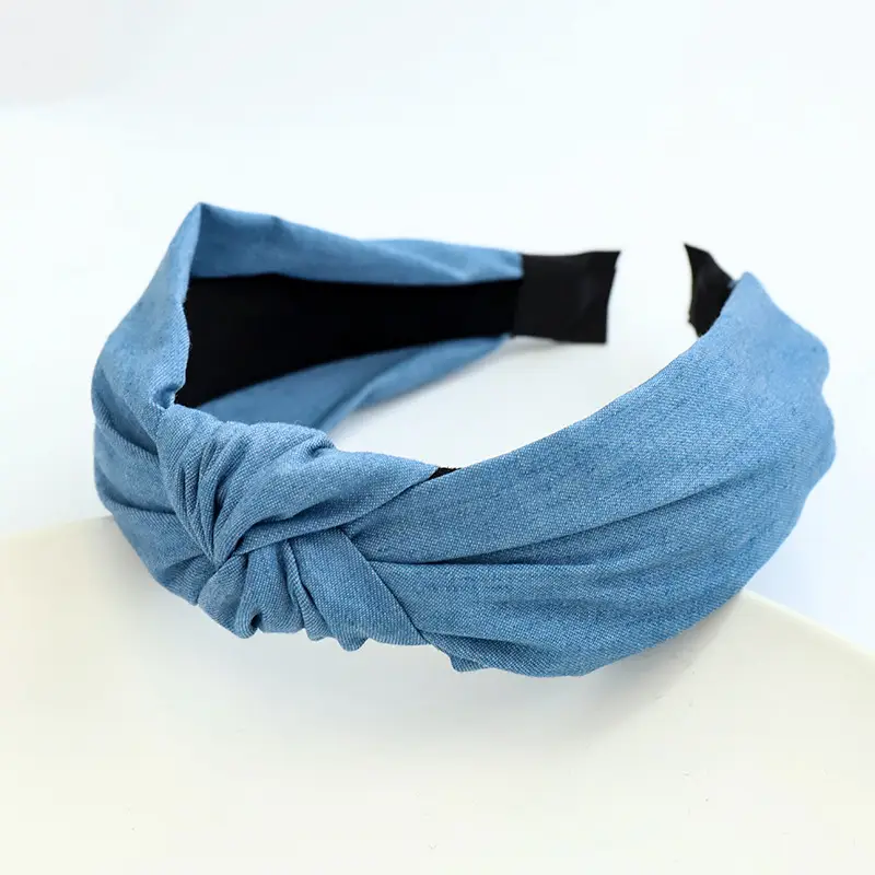 Small blue denim middle knot headband