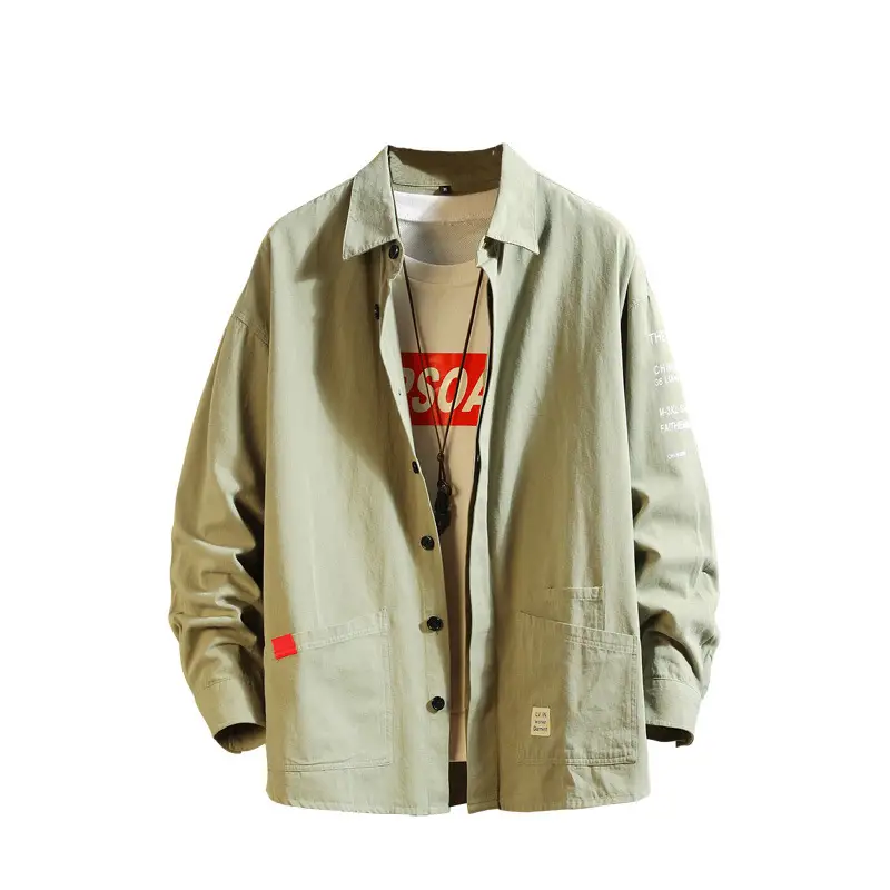 Men's Printed Long-sleeve Coat Olive Green Hong Kong Style - Image 10