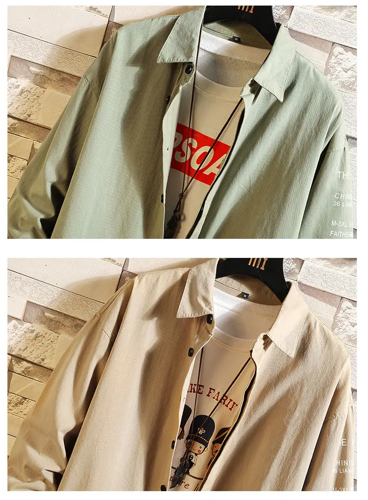 Men's Printed Long-sleeve Coat Olive Green Hong Kong Style — feature 14